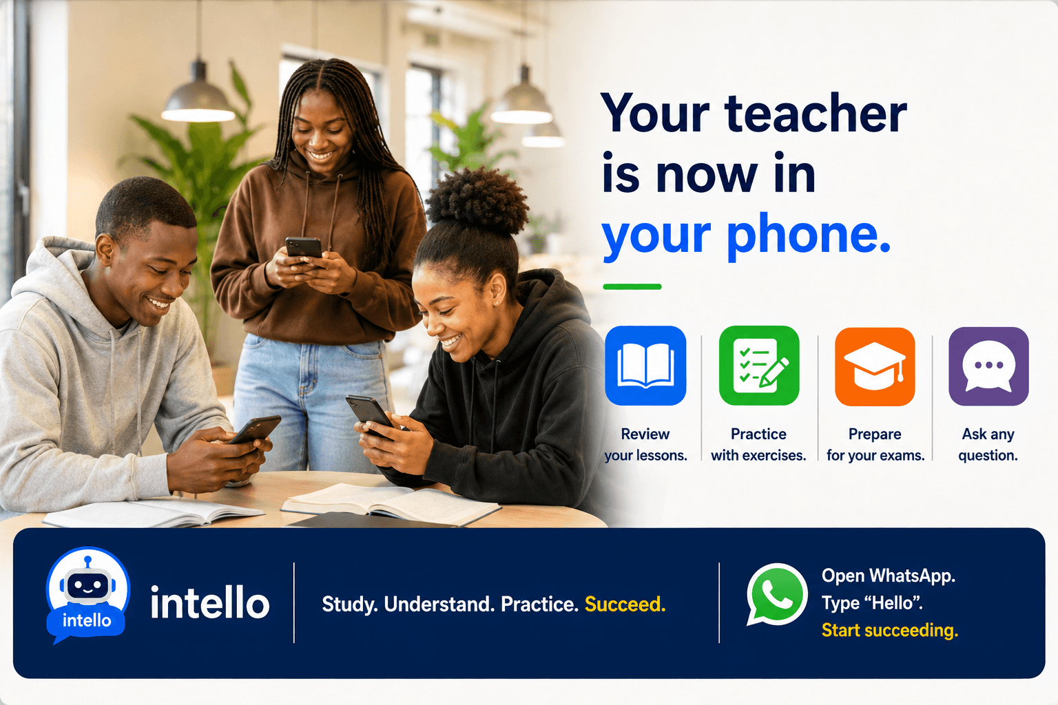 Students using Intello on WhatsApp for homework help